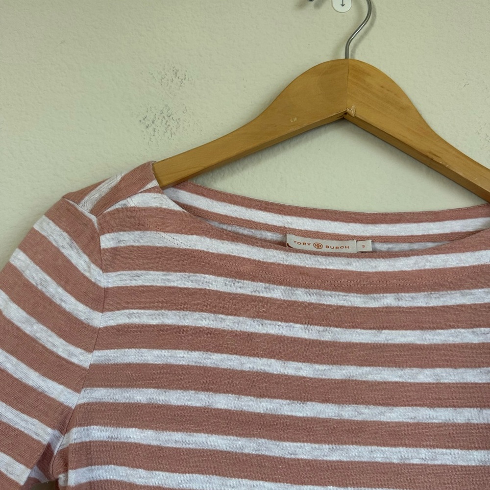 Tory Burch Linen Striped Boatneck Top - Picture 6 of 9
